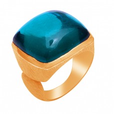 Square Shape Apatite Gemstone 925 Sterling Silver Gold Plated Ring 