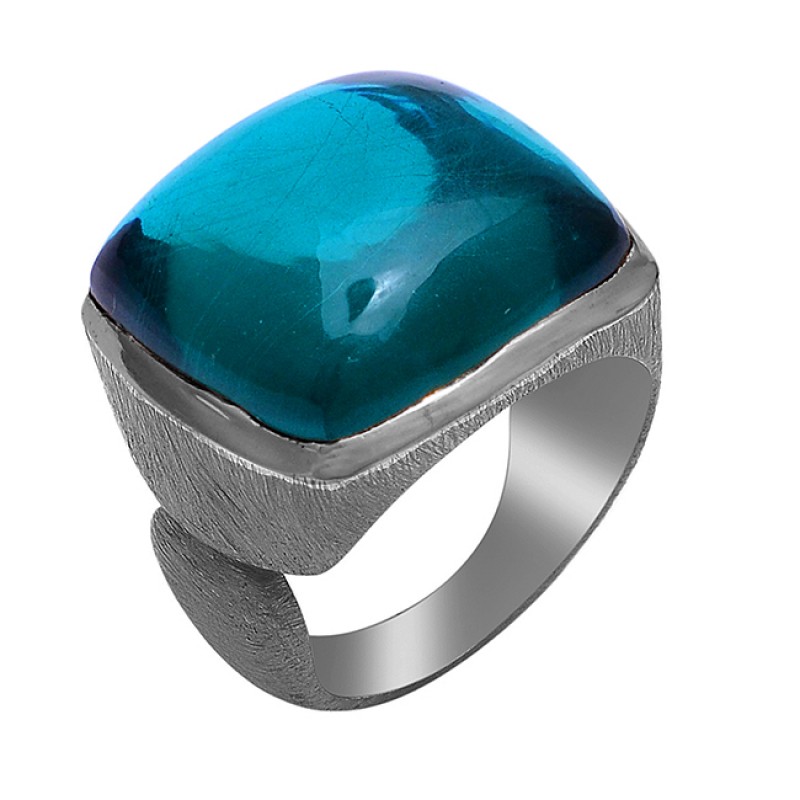 Square Shape Apatite Gemstone 925 Sterling Silver Gold Plated Ring 