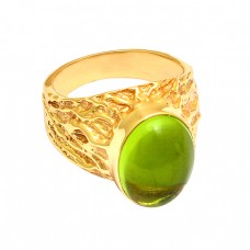 Oval Shape Peridot Gemstone 925 Sterling Silver Gold Plated Ring Jewelry