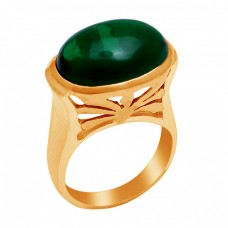 925 Sterling Silver Oval Shape Malachite Gemstone Gold Plated Ring 