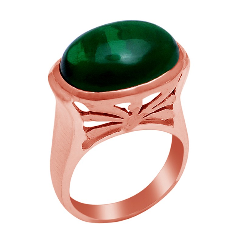 925 Sterling Silver Oval Shape Malachite Gemstone Gold Plated Ring 
