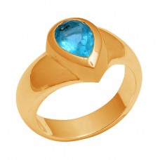 925 Sterling Silver Pear Shape Blue Topaz Gemstone Gold Plated Ring