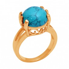 Prong Setting Round Shape Turquoise Gemstone 925 Sterling Silver Ring