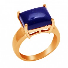 Cabochon Rectangle Shape Lapis Lazuli Gemstone 925 Sterling Silver Ring