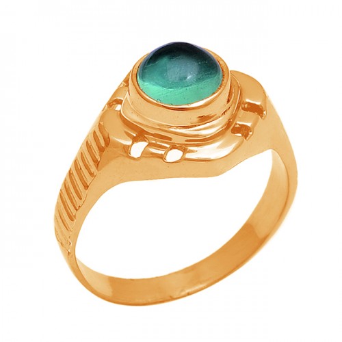 925 Sterling Silver Round Shape Green Onyx Gemstone Gold Plated Ring