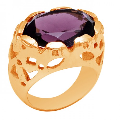 925 Sterling Silver Oval Shape Amethyst Gemstone Gold Plated Ring