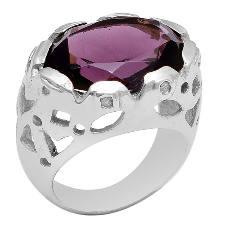 925 Sterling Silver Oval Shape Amethyst Gemstone Gold Plated Ring
