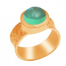 Round Shape Prehnite Chalcedony Gemstone 925 Sterling Silver Ring