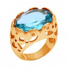 Filigree Style Designer Blue Topaz Gemstone Gold Plated Ring Jewelry