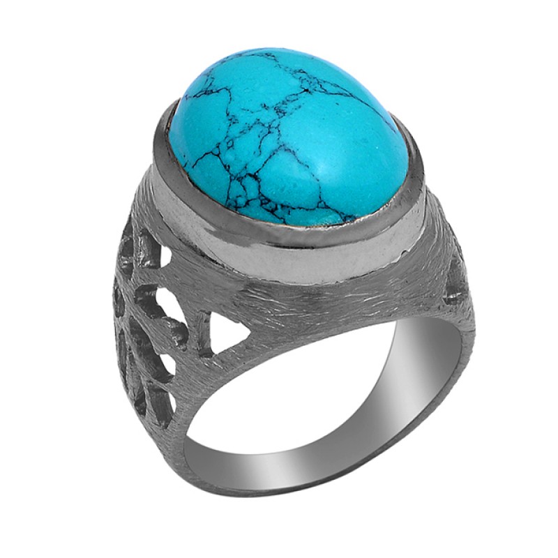 925 Sterling Silver Oval Shape Turquoise Gemstone Gold Plated Ring