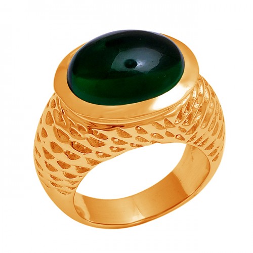 Oval Shape Green Onyx Gemstone 925 Sterling Silver Gold Plated Ring