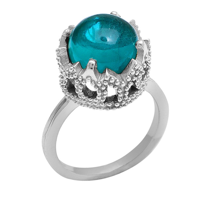 Round Shape Apatite Gemstone 925 Sterling Silver Gold Plated Ring Jewelry
