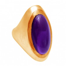 Amethyst Long Oval Shape 925 Sterling Silver Gold Plated Ring Jewelry