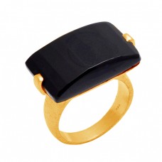 Fancy Shape Natural Black Onyx Gemstone 925 Sterling Silver Gold Plated Jewelry Ring