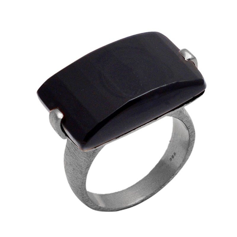 Fancy Shape Natural Black Onyx Gemstone 925 Sterling Silver Gold Plated Jewelry Ring