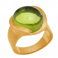 Round Shape Peridot Gemstone 925 Sterling Silver Gold Plated Ring 