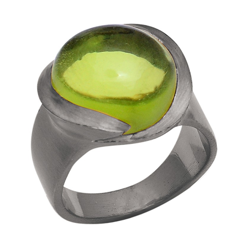 Round Shape Peridot Gemstone 925 Sterling Silver Gold Plated Ring 