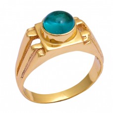 925 Sterling Silver Round Shape Apatite Gemstone Gold Plated Ring