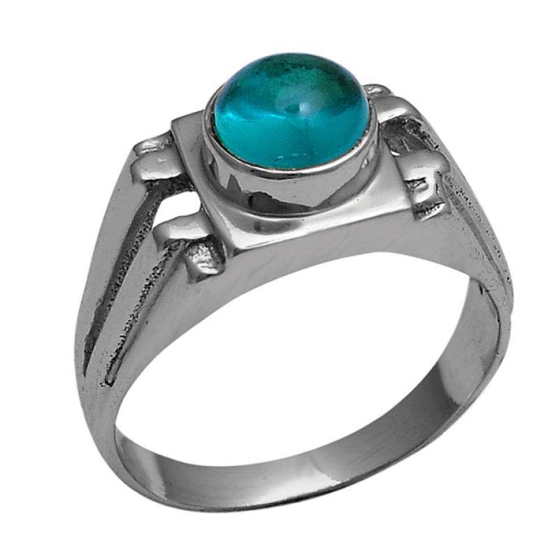 925 Sterling Silver Round Shape Apatite Gemstone Gold Plated Ring