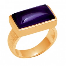 Cabochon Rectangle Shape Amethyst 925 Sterling Silver Gold Plated Ring