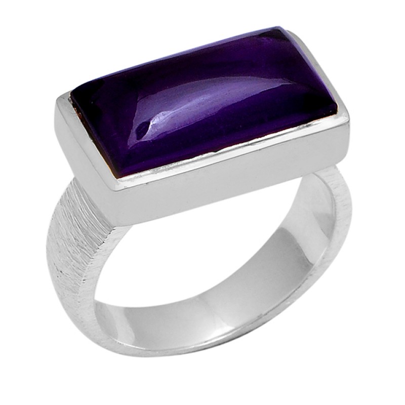 Cabochon Rectangle Shape Amethyst 925 Sterling Silver Gold Plated Ring
