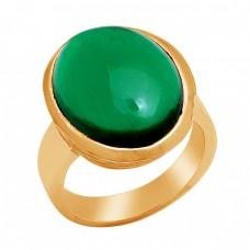 Oval Shape Green Onyx Gemstone 925 Sterling Silver Gold Plated Ring