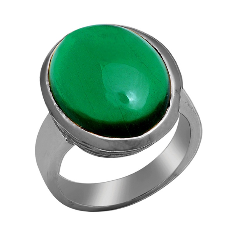 Oval Shape Green Onyx Gemstone 925 Sterling Silver Gold Plated Ring