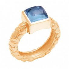 Square Shape Blue Topaz Gemstone 925 Sterling Silver Designer Ring