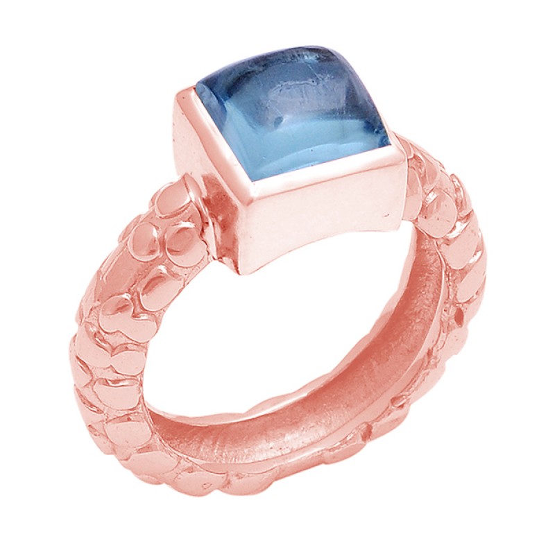Square Shape Blue Topaz Gemstone 925 Sterling Silver Designer Ring