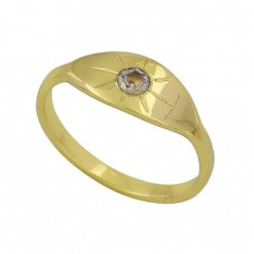 925 Sterling Silver Round Shape Cz Gemstone Gold Plated Ring Jewelry