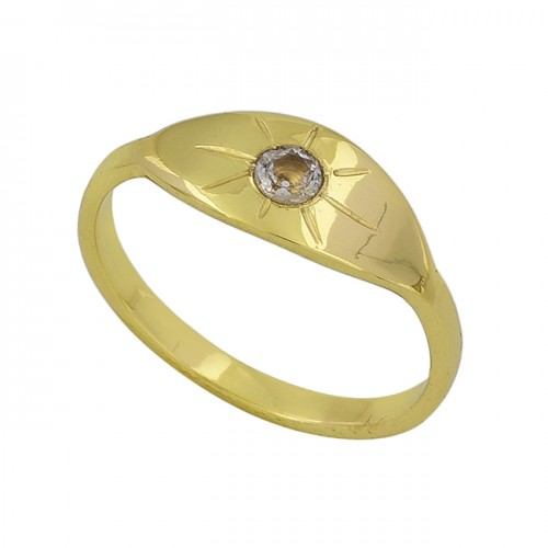 925 Sterling Silver Round Shape Cz Gemstone Gold Plated Ring Jewelry