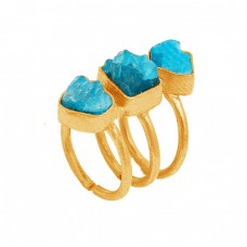 Raw Material Natural Apatite Rough 925 Sterling Silver Gold Plated Adjustable Ring