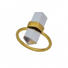 925 Sterling Silver Pencil Shape Crystal Quartz Gemstone Gold Plated Ring