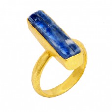 Raw Material Blue Kynite Rough Gemstone 925 Sterling Silver Gold Plated Jewelry Ring