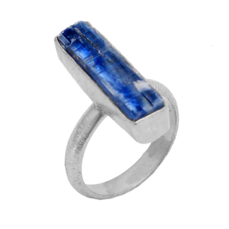 Raw Material Blue Kynite Rough Gemstone 925 Sterling Silver Gold Plated Jewelry Ring
