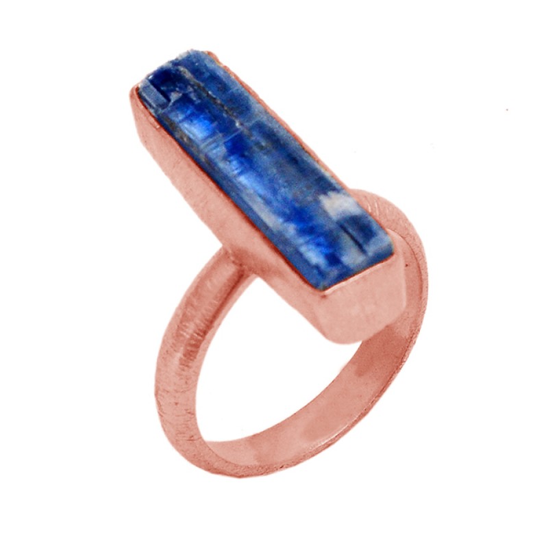 Raw Material Blue Kynite Rough Gemstone 925 Sterling Silver Gold Plated Jewelry Ring