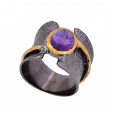 Oval Shape Amethyst Gemstone 925 Sterling Silver Black Rhodium Ring