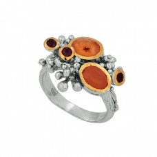 Carnelian Garnet Gemstone 925 Sterling Silver Gold Plated Ring Jewelry