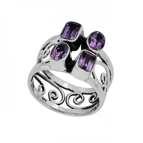 Oval Rectangle Amethyst Gemstone 925 Sterling Silver Designer Ring