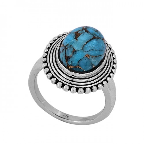 Oval Shape Blue Copper Turquoise Gemstone 925 Sterling Silver Ring