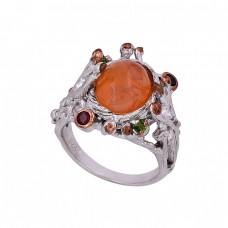 Carnelian Garnet Peridot Gemstone 925 Sterling Silver Designer Ring