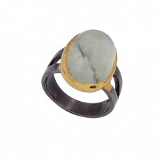 Oval Shape Prehnite Chalcedony Gemstone 925 Silver Black Rhodium Ring