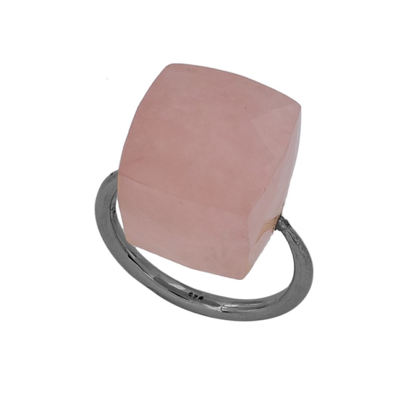 Square Shape Rose Chalcedony Gemstone 925 Sterling Silver Gold Plated Ring