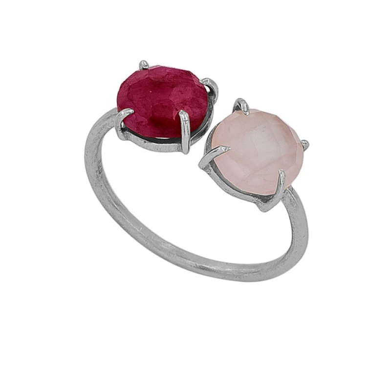 Ruby Rose Chalcedony Gemstone 925 Sterling Silver Gold Plated Ring