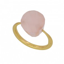 Rose Chalcedony Fancy Shape Gemstone 925 Silver Gold Plated Designer Ring