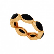 Marquise Shape Black Onyx Gemstone 925 Sterling Silver Gold Plated Ring