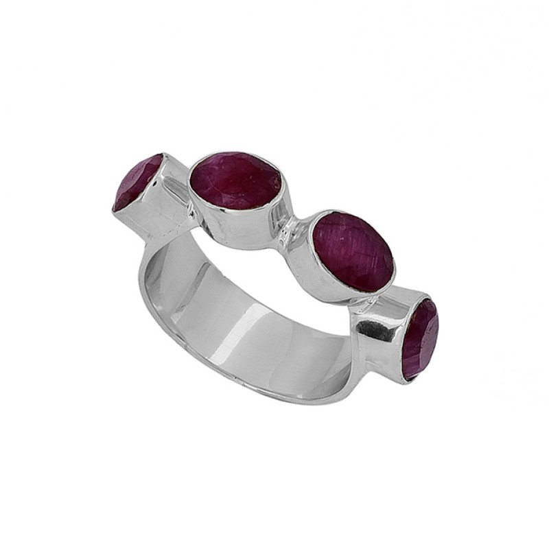 Oval Shape Ruby Gemstone 925 Sterling Silver Gold Plated Designer Ring