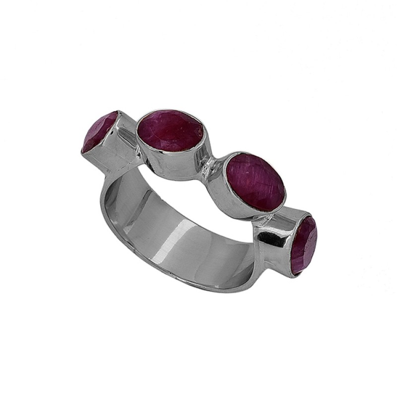 Oval Shape Ruby Gemstone 925 Sterling Silver Gold Plated Designer Ring
