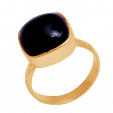 Cushion Shape Black Onyx Gemstone 925 Sterling Silver Gold Plated Ring