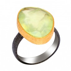 Triangle Shape Prehnite Chalcedony Gemstone 925 Silver Gold Plated Ring
